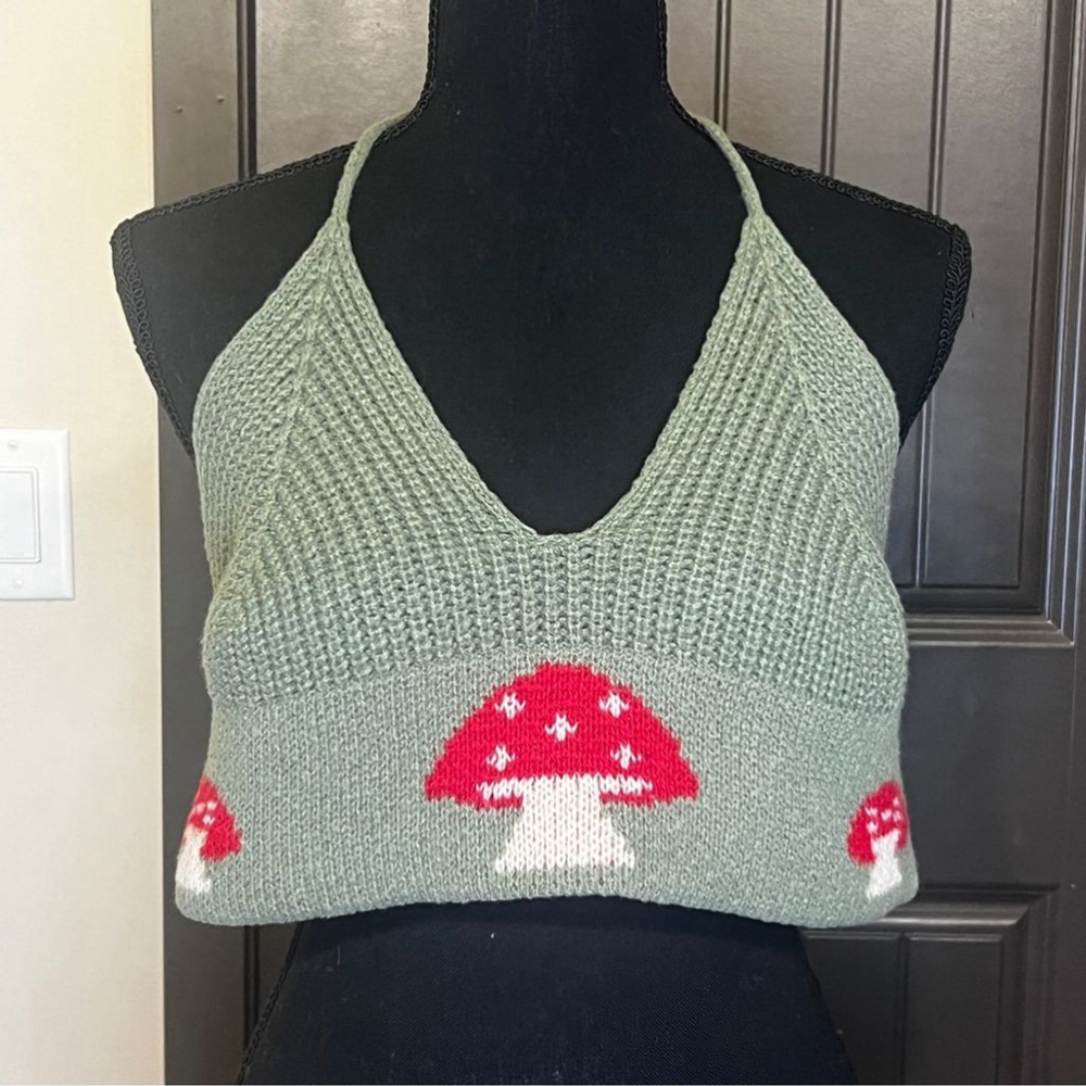 (SOLD)Mushroom Halter Crop Top, Size Small or Medium